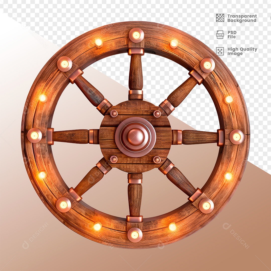 Roda de Madeira com Lampadas Elemento 3D para Composição PSD