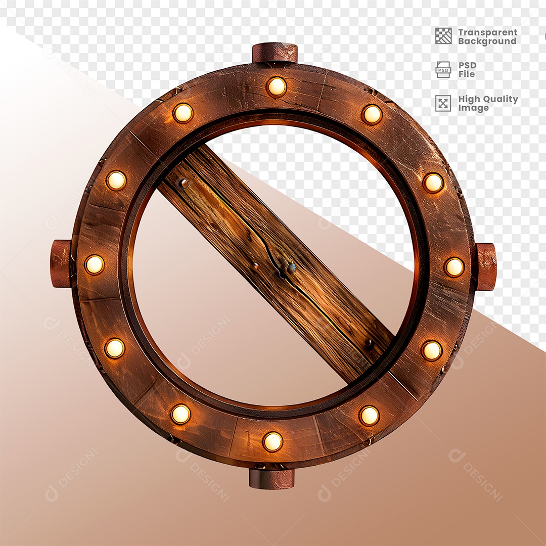 Roda de Madeira com Lampadas Elemento 3D para Composição PSD
