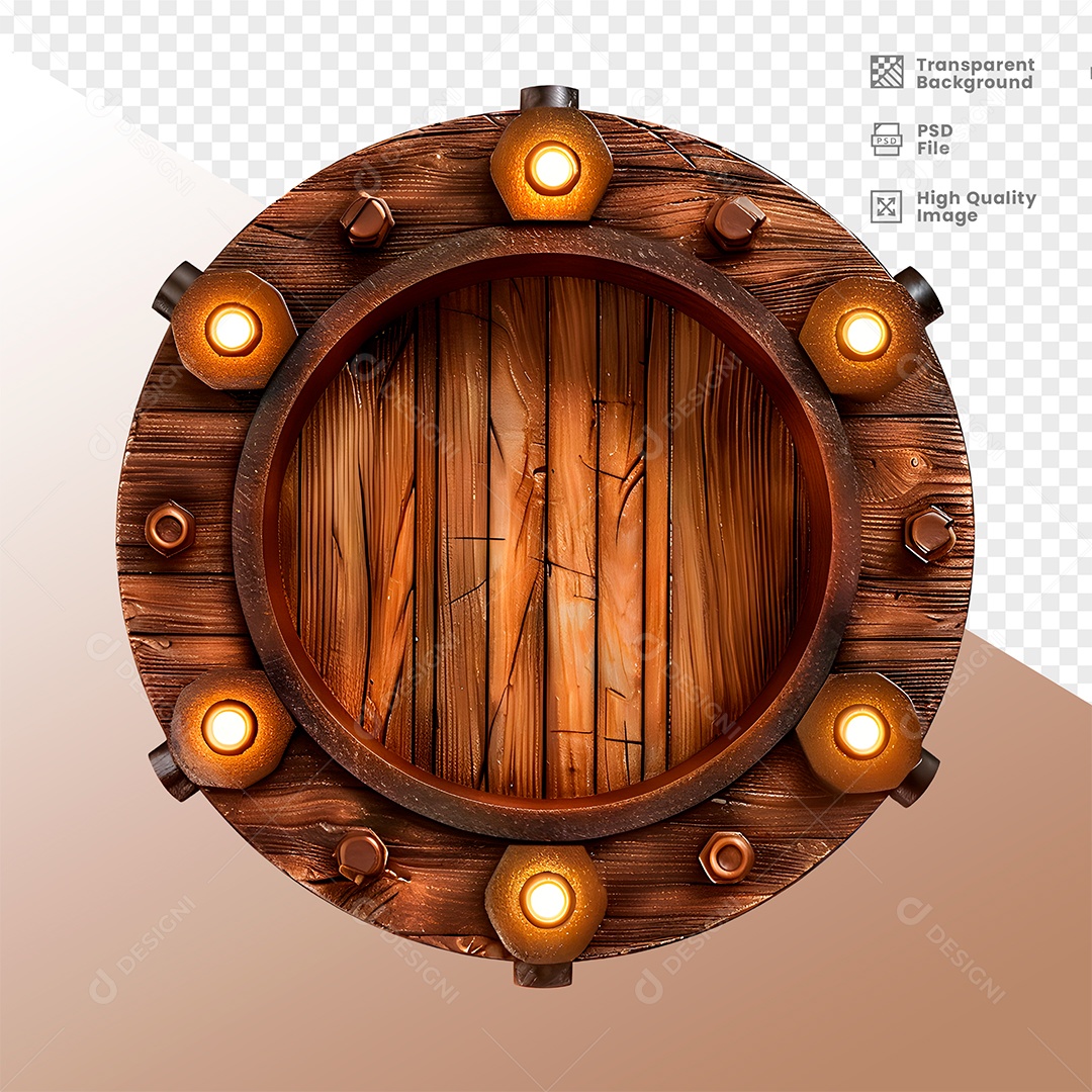 Roda de Madeira com Lampadas Elemento 3D para Composição PSD