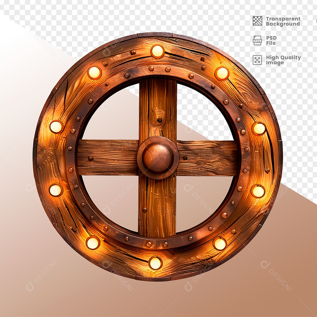 Roda de Madeira com Lampadas Elemento 3D para Composição PSD