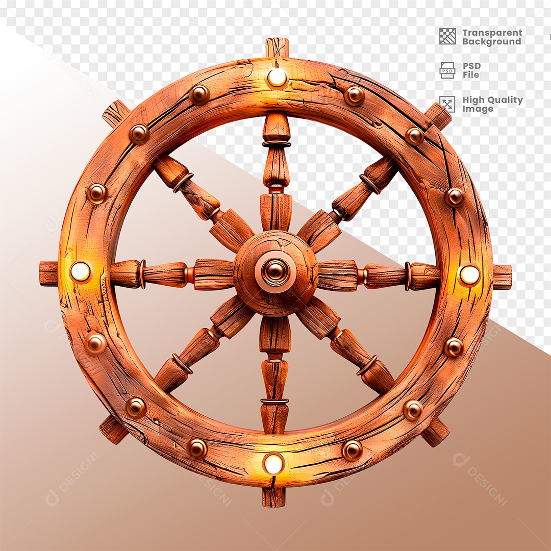 Roda de Madeira com Lampadas Elemento 3D para Composição PSD