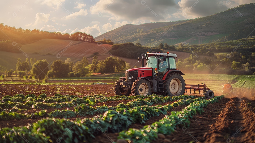 Agricultor que repara a roda do trator de colheita