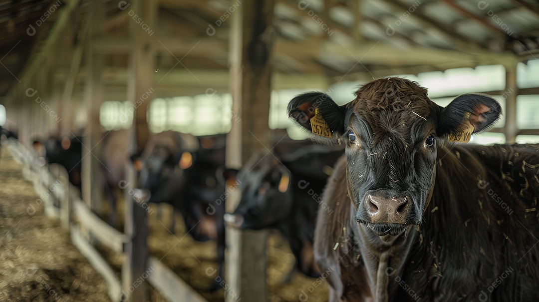 Gado no celeiro para alimentação