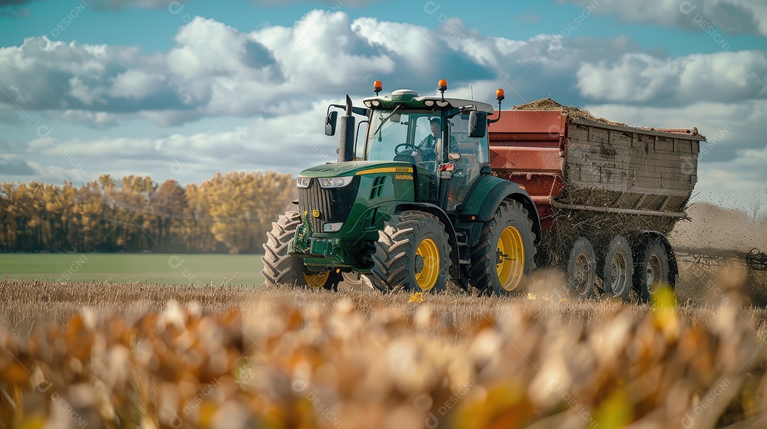 Trator em processo de colheita