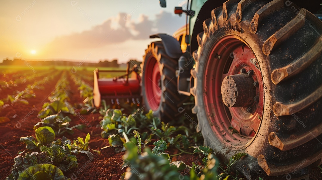 Trator em processo de colheita