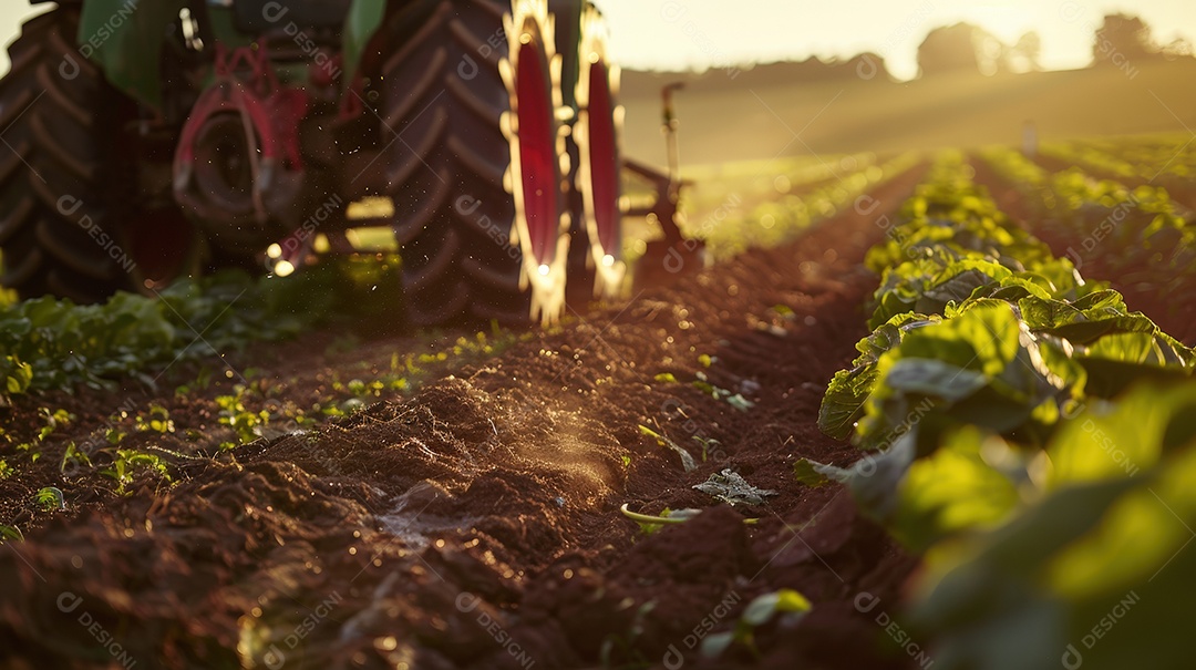 Trator em processo de colheita