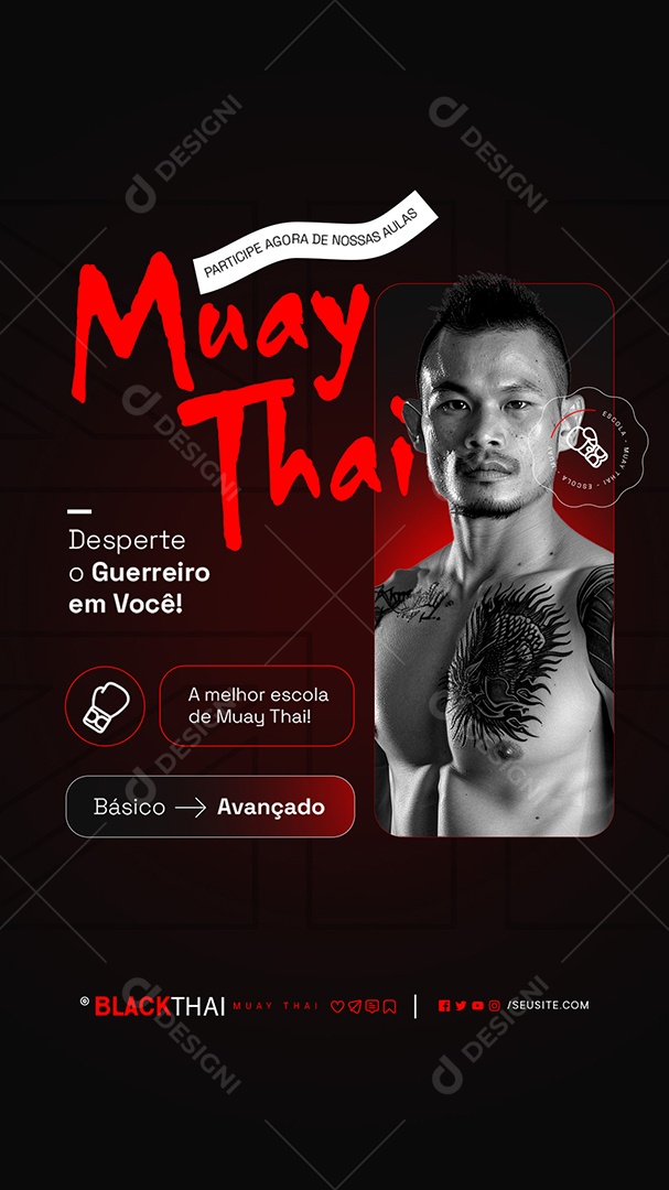 Story Social Media Escola de Luta Novas Turma de Muay Thai PSD Editável