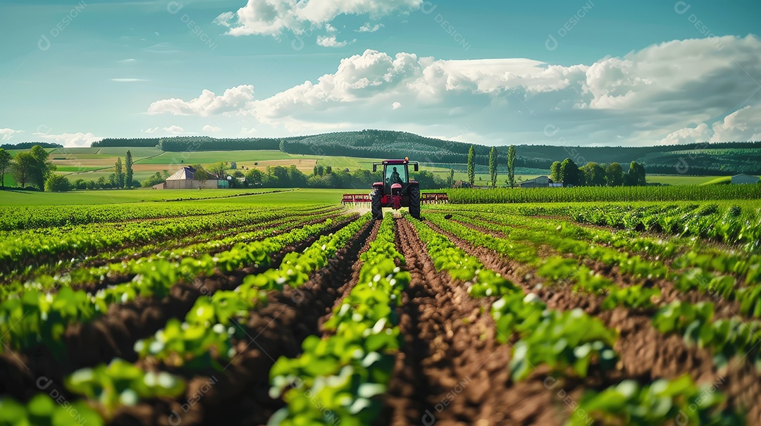 Agricultor em um trator coletando na fazenda