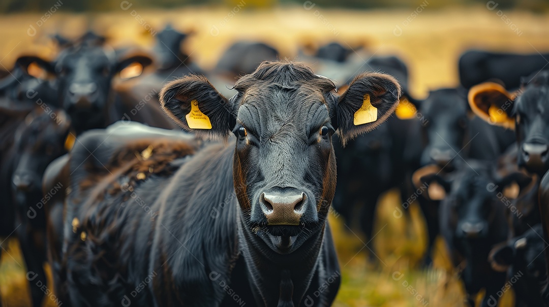 Pasto cheio de gado wagyu japonês