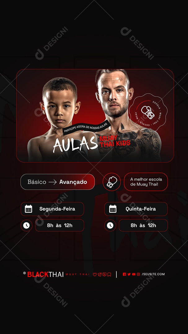 Story Escola de Luta Aulas de Muay Thai Social Media PSD Editável