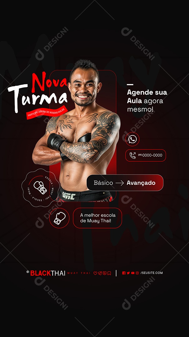 Story Escola de Luta Novas Turma de Muay Thai Social Media PSD Editável