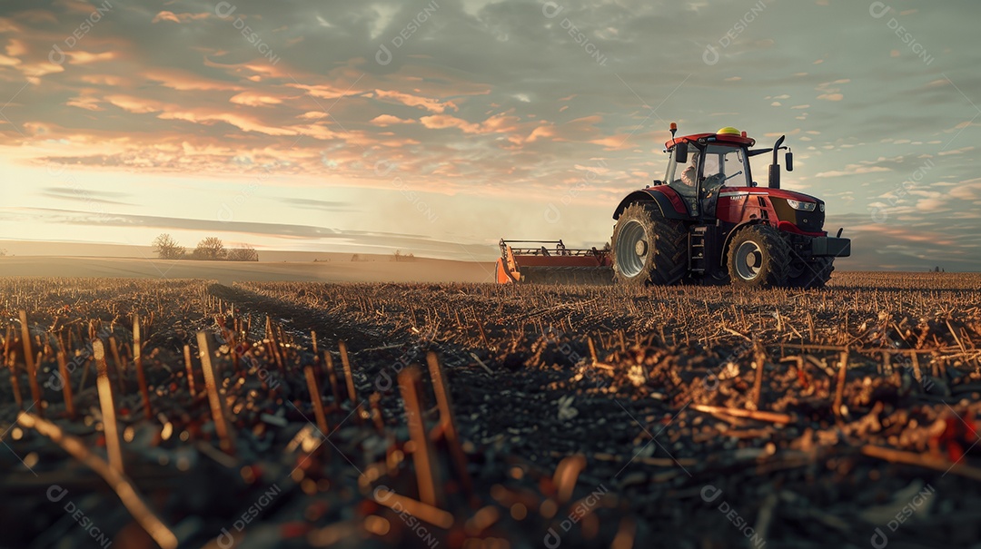 Agricultor em um trator coletando na fazenda