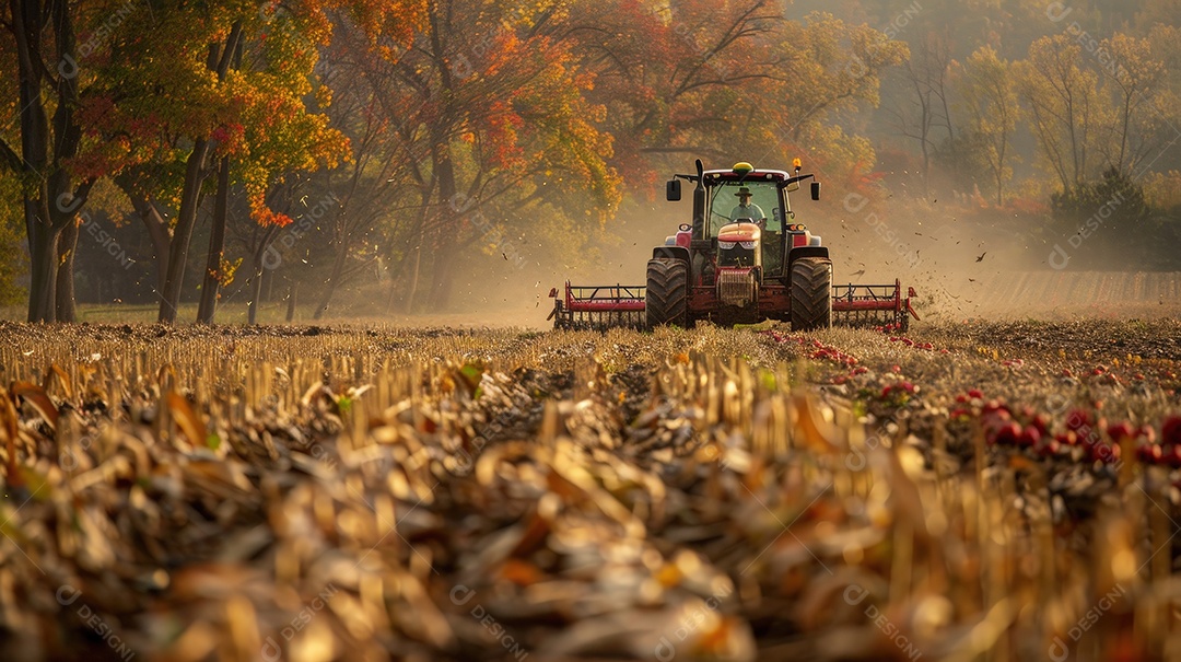 Colheita de trator e agricultor em trator coletando vegetais na fazenda
