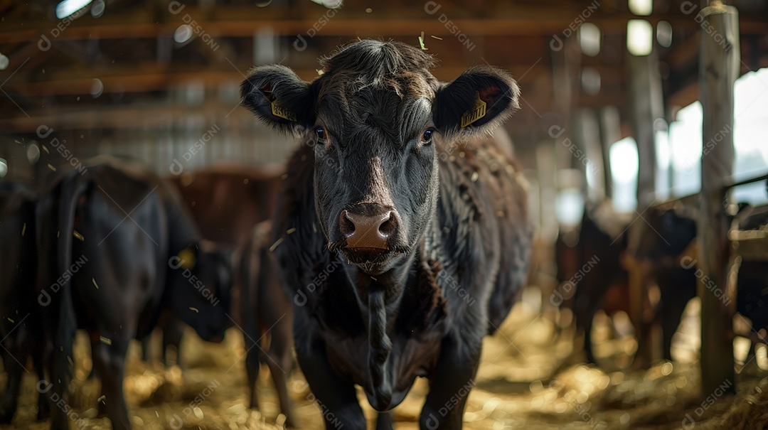Celeiro cheio de vacas se alimentando