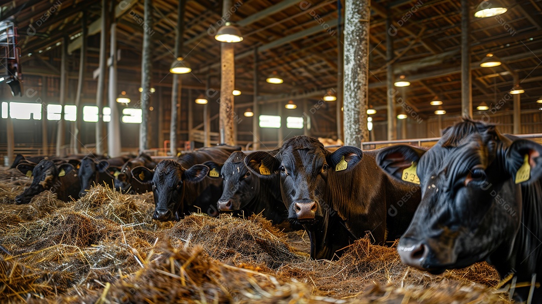 Criação de gado no celeiro comendo