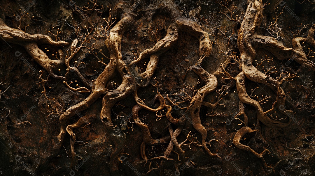 Mundo subterrâneo de sistemas de raízes de árvores