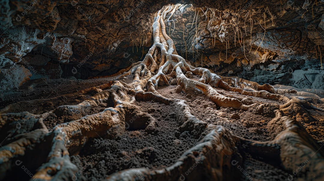 Mundo subterrâneo de sistemas de raízes de árvores