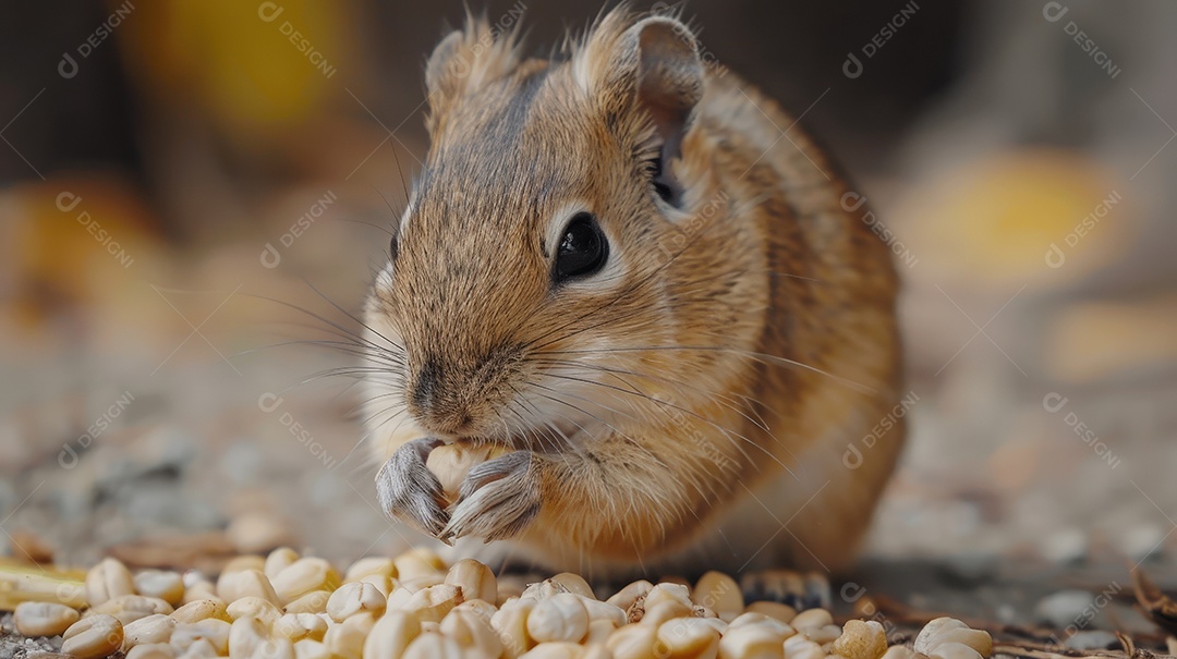 Esquilo mongol comendo frutinha no chão