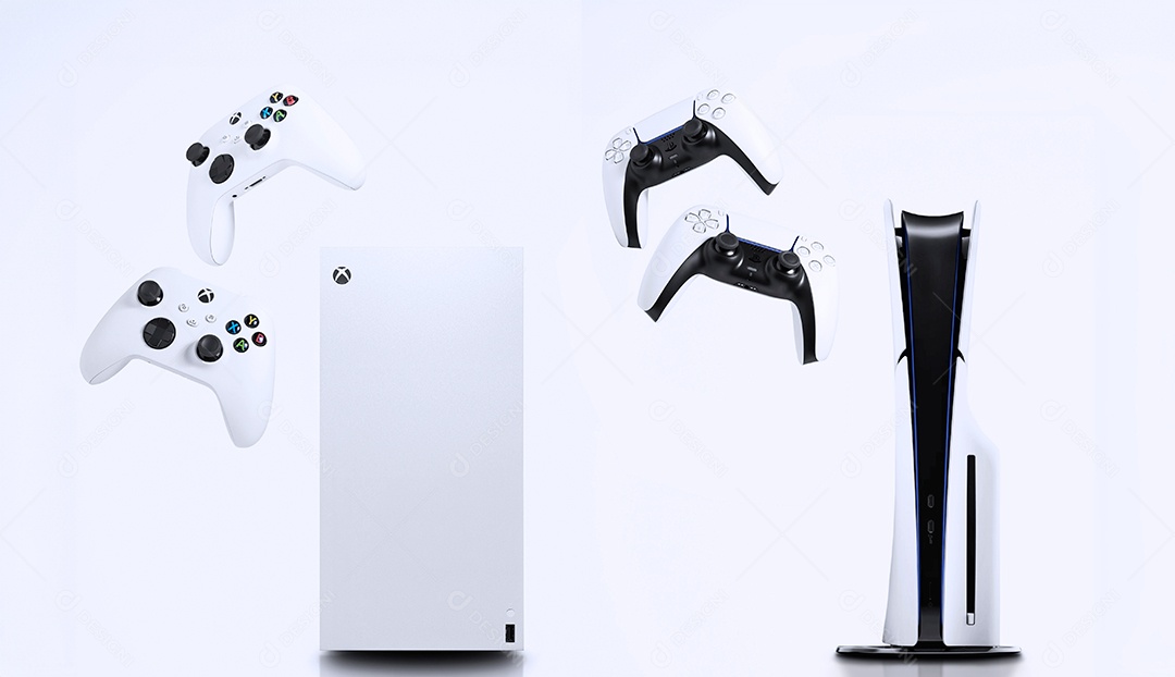 Consoles sobre fundo branco isolado