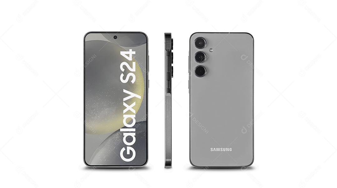 Smartphone galaxy s24 cinza sobre fundo braco isolado