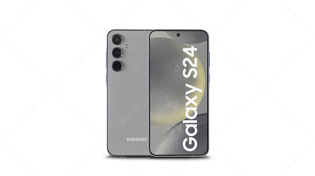 Smartphone galaxy s24 cinza sobre fundo braco isolado