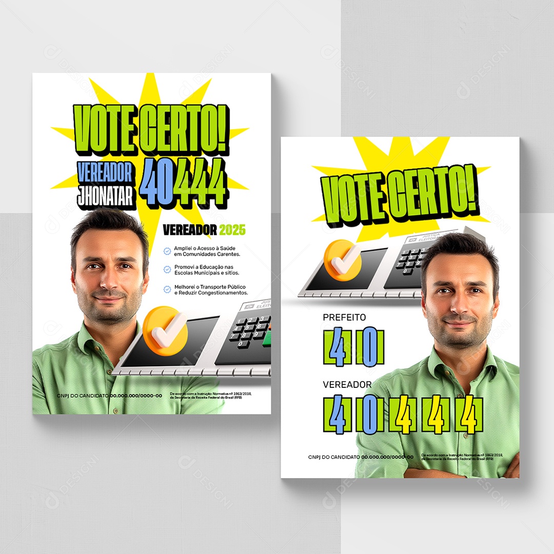 Política Santinho Vote Certo Vereador Jhonatar Social Media PSD Editável