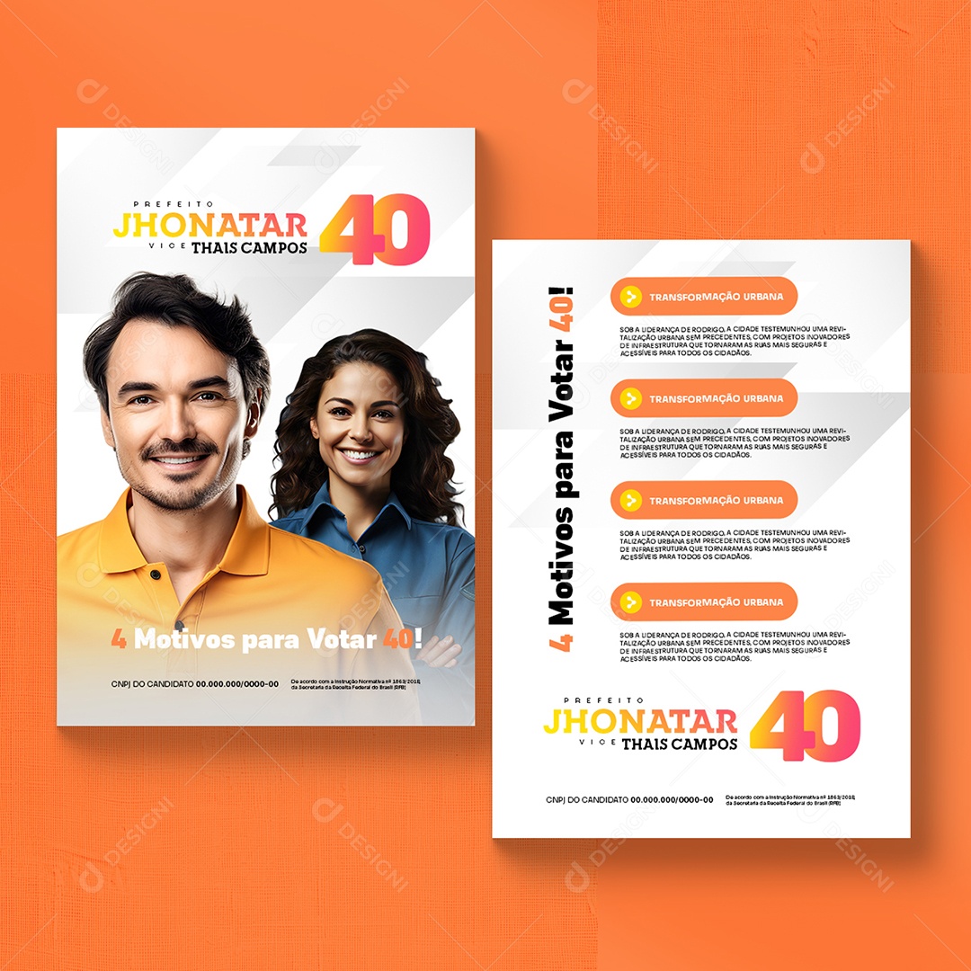 Política Santinho Prefeito Jhonatar Vice Thais Campos Social Media PSD Editável