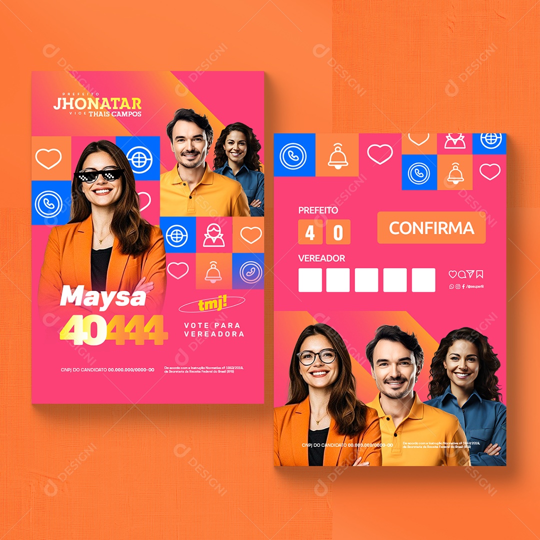 Política Santinho Prefeito Jhonatar Vice Thais Campos Social Media PSD Editável