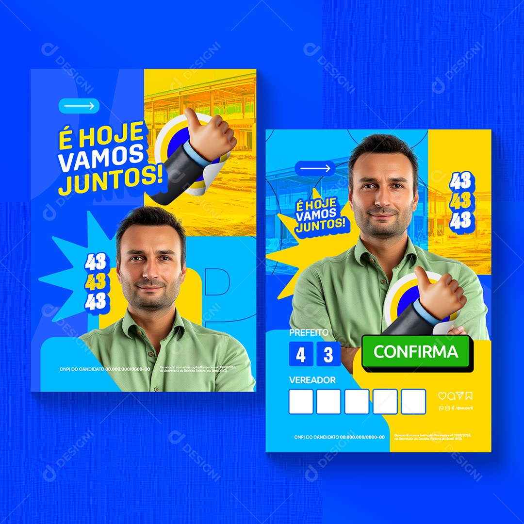 Política Santinho É Hoje Vamos Juntos Social Media PSD Editável