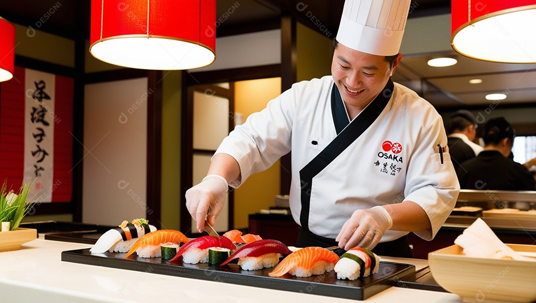 Gastronomia japonesa chefe preparando comida