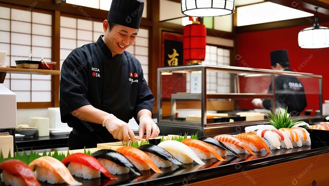 Gastronomia japonesa chefe preparando comida