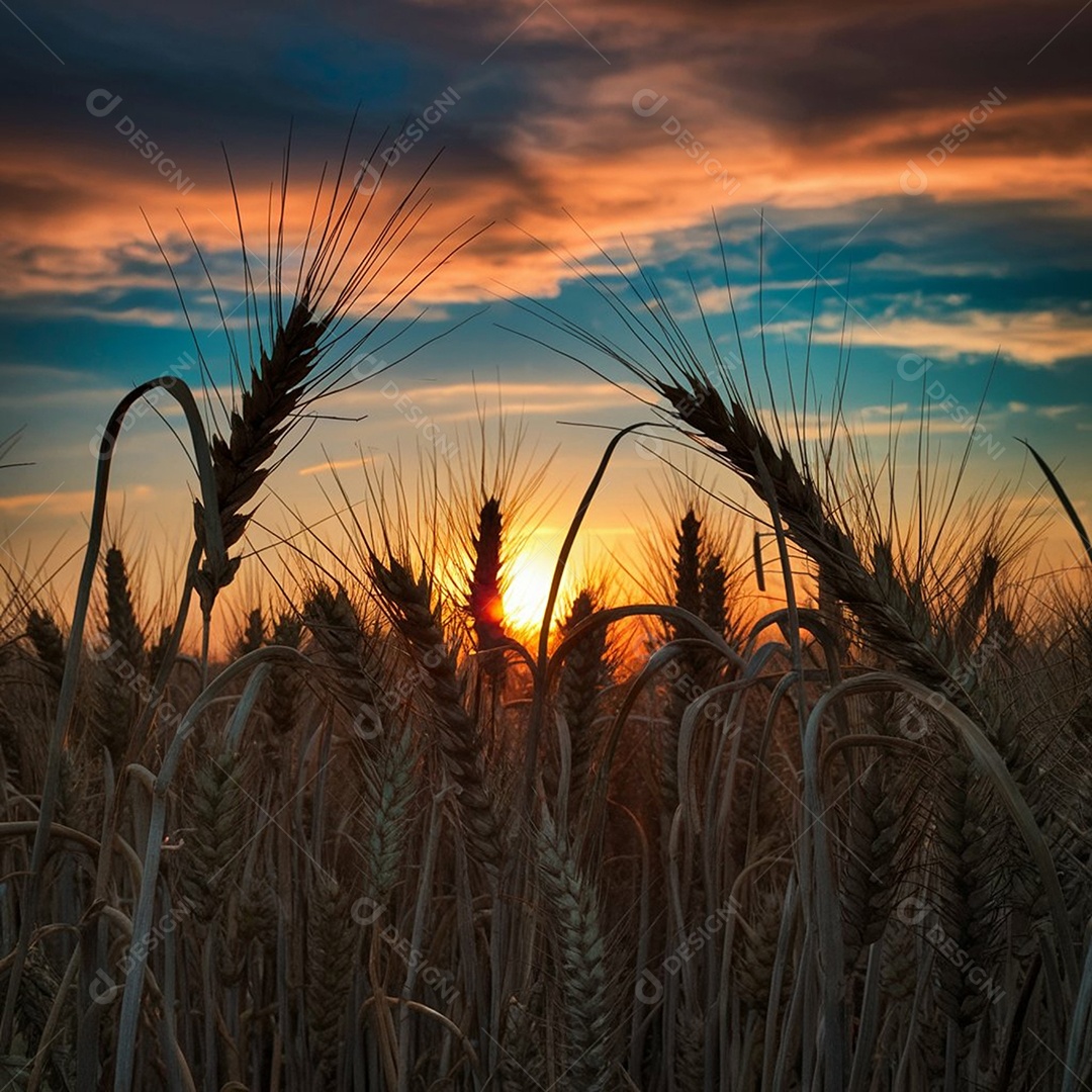 Plantação de trigo ao entardecer