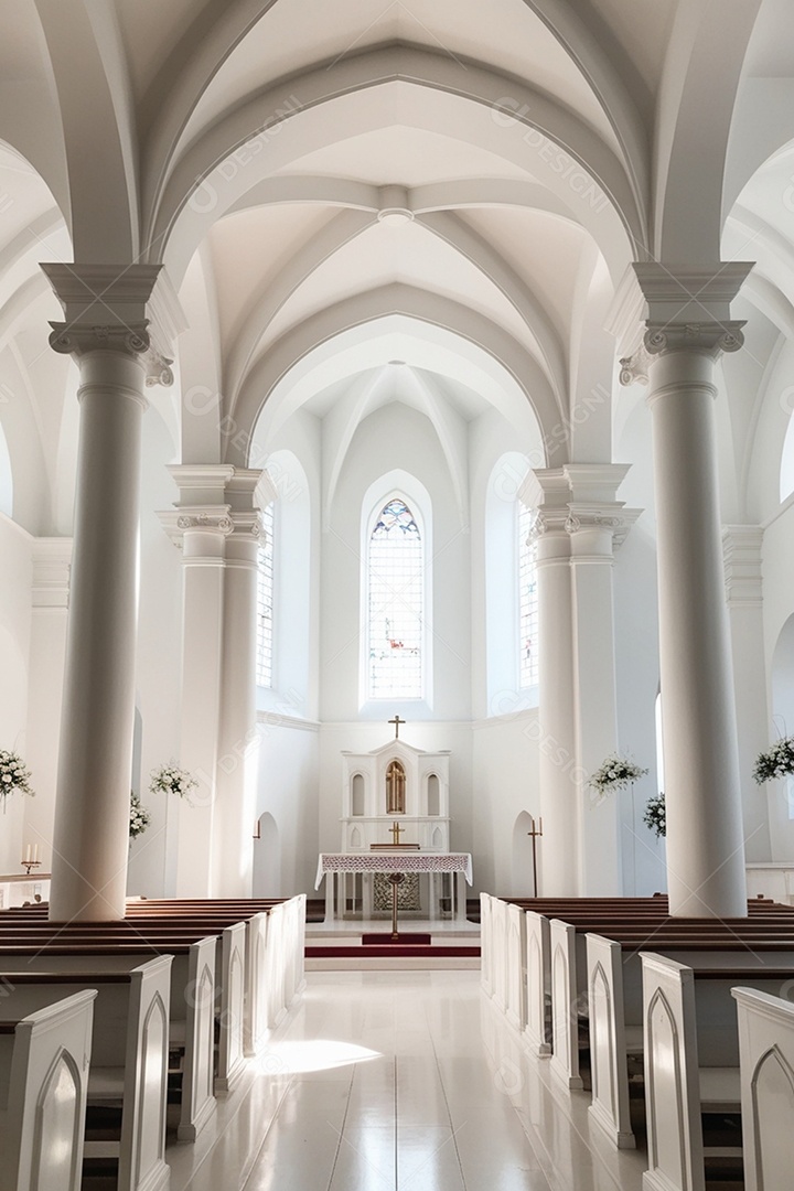 Interior of a beautiful church with white details