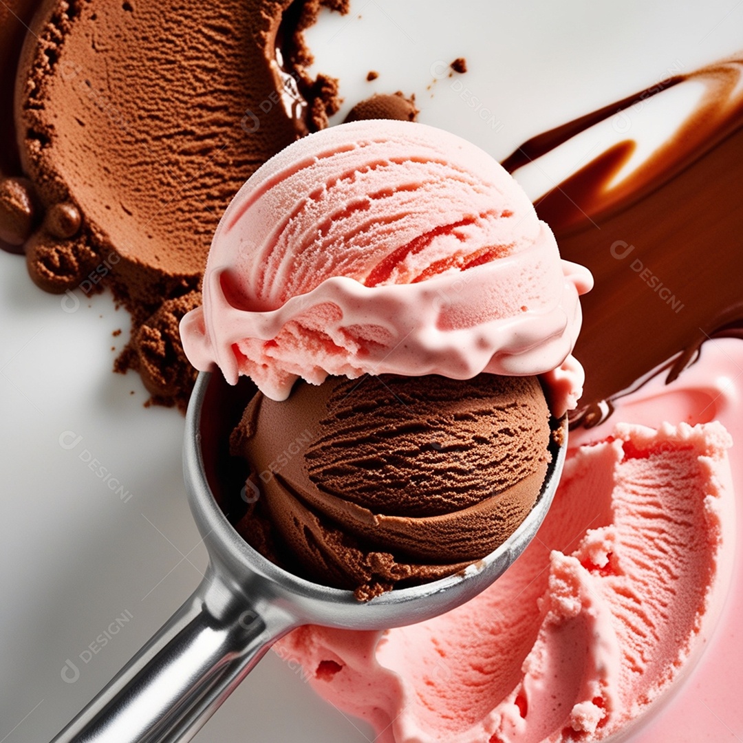 Sorvete de chocolate com morango