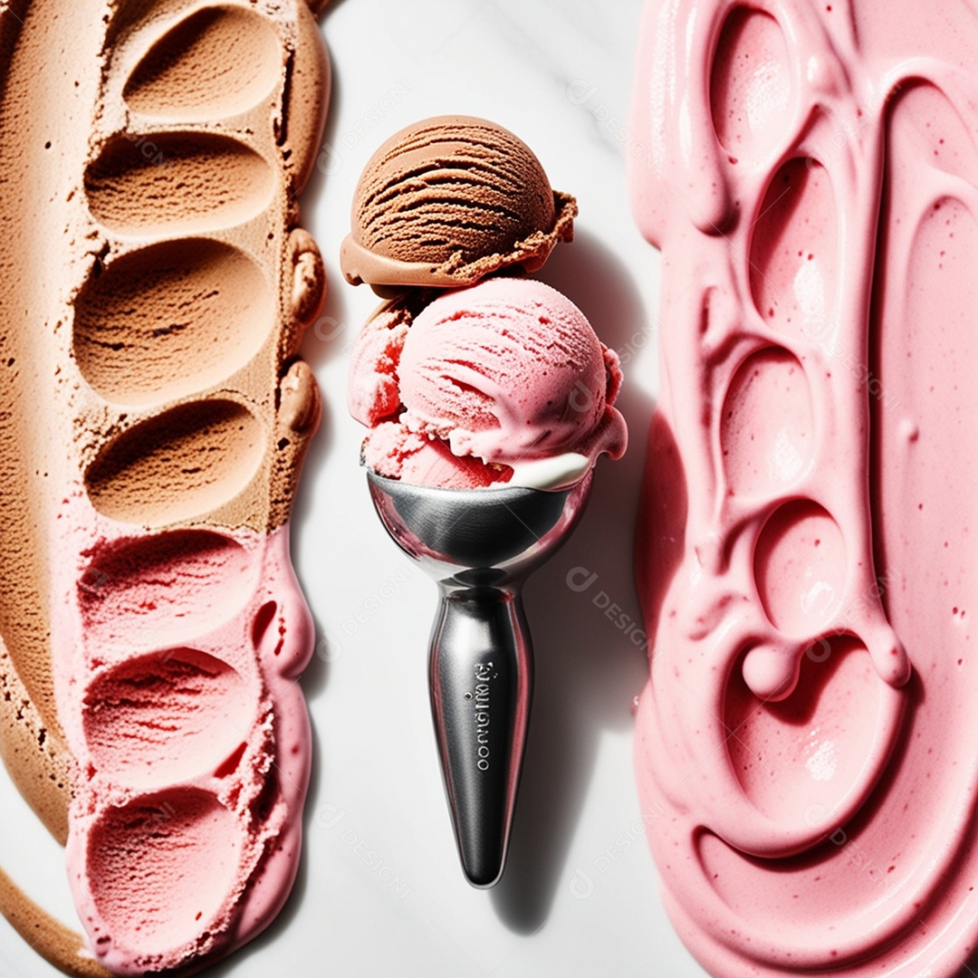 Bolas de sorvete de chocolate e morango