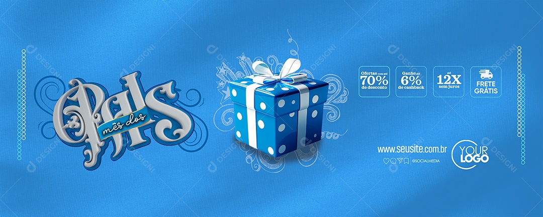 Banner Mês Dos Pais Ofertas com Descontos Social Media PSD Editável