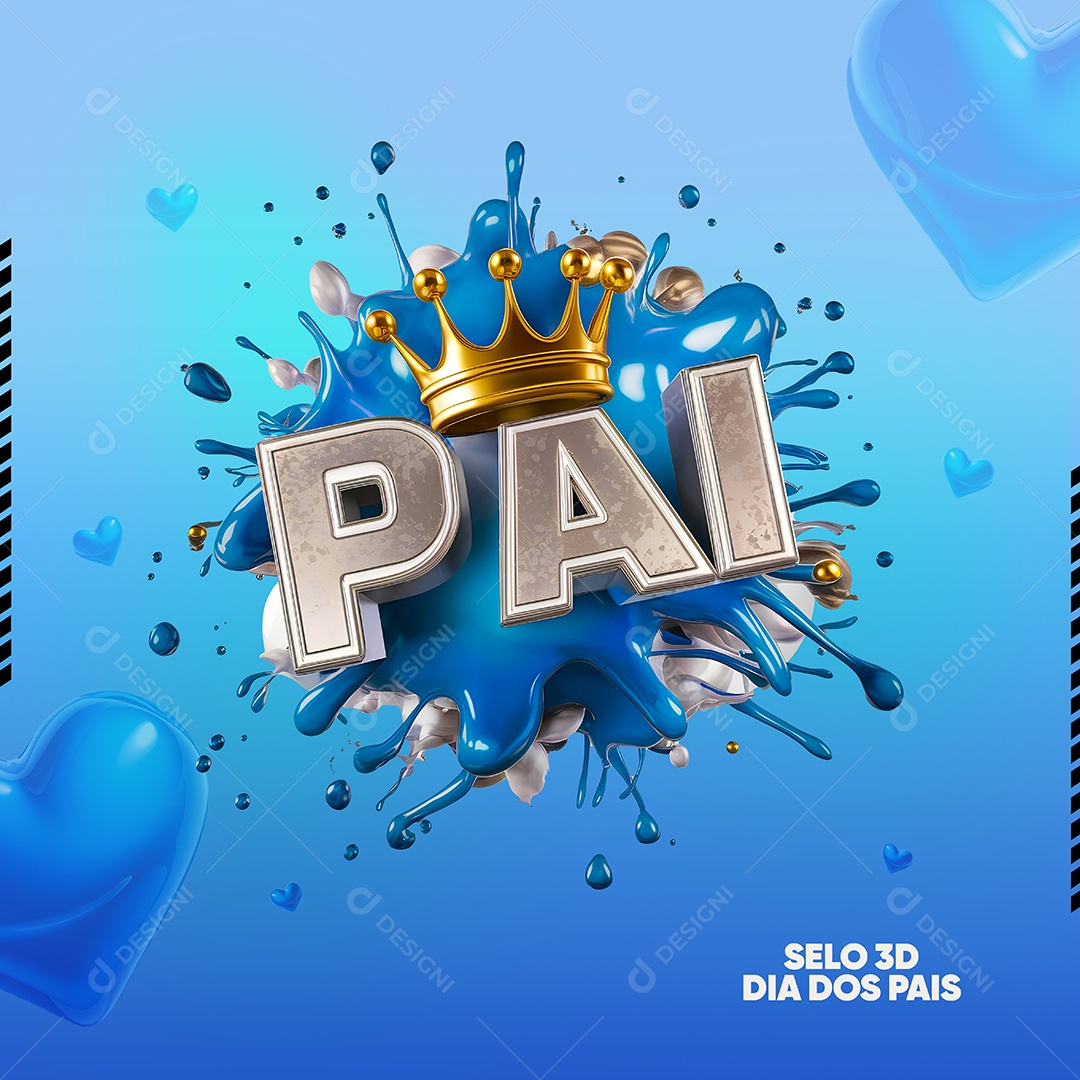 Pai Selo 3D Azul e Prata para Composição PSD