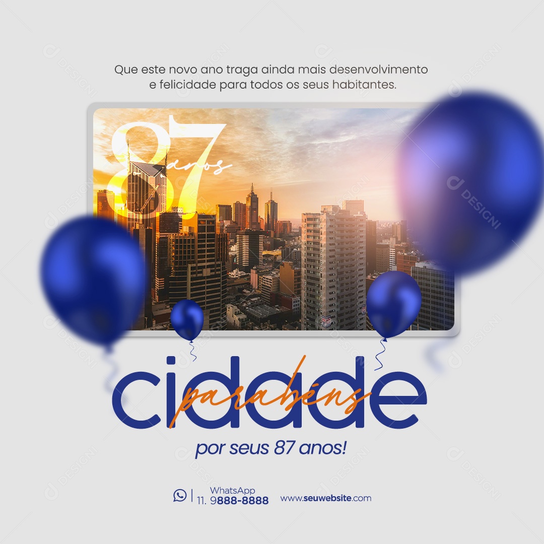 Parabéns Cidade Pelos Seus 87 Anos Social Media PSD Editável