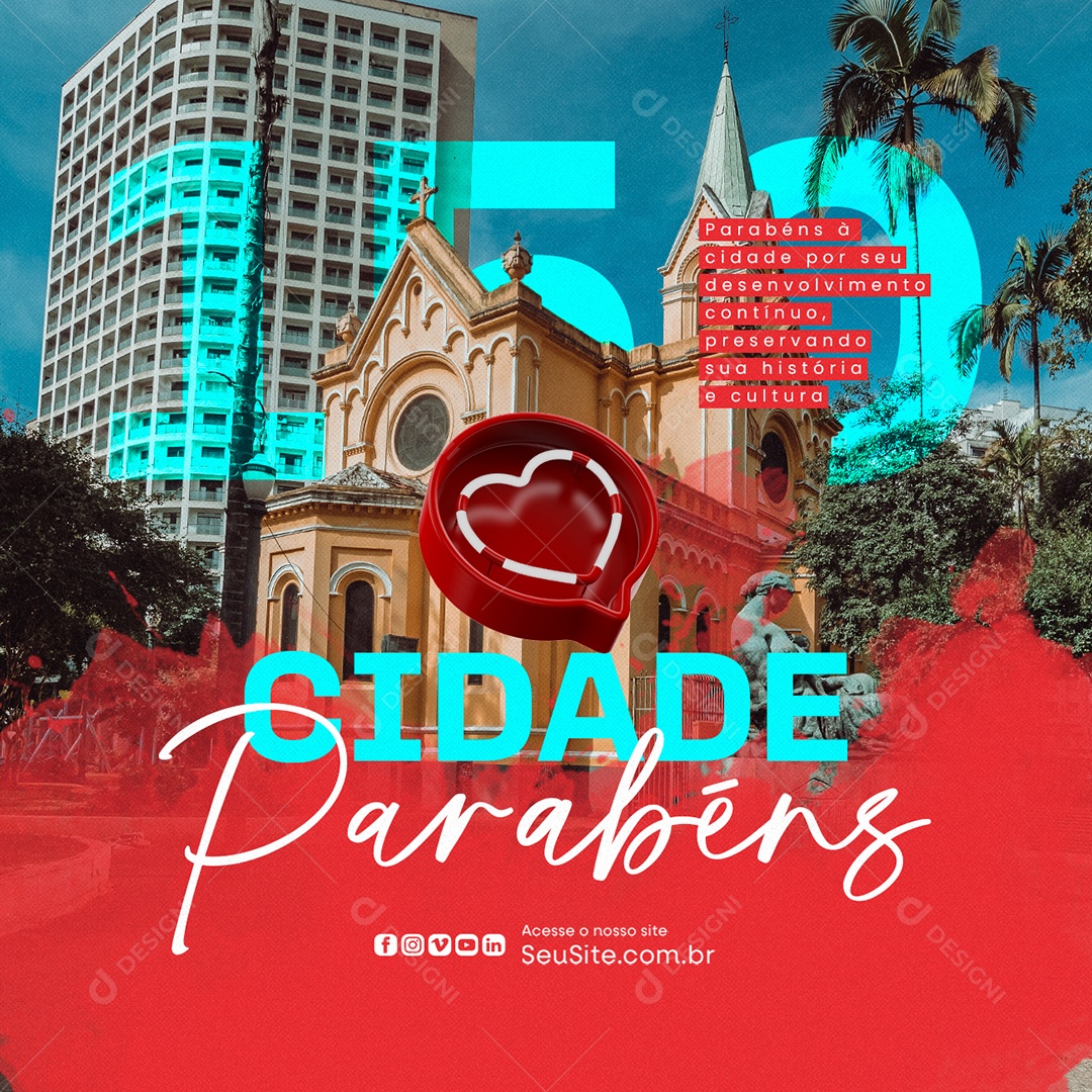 Aniversário Cidade Parabéns 150 Anos Social Media PSD Editável