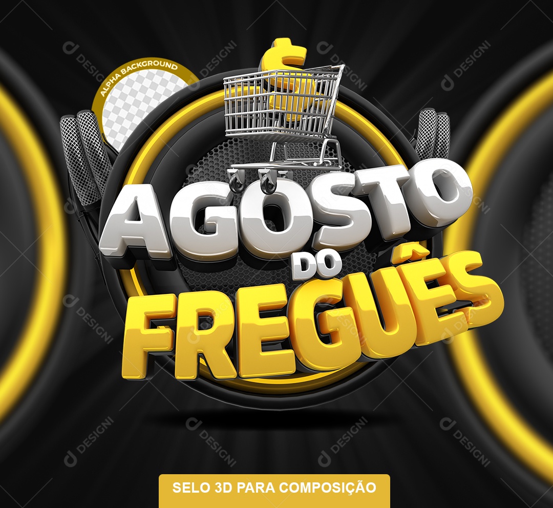 Agosto do Freguês Selo 3D Amarelo e Preto para Composição PSD