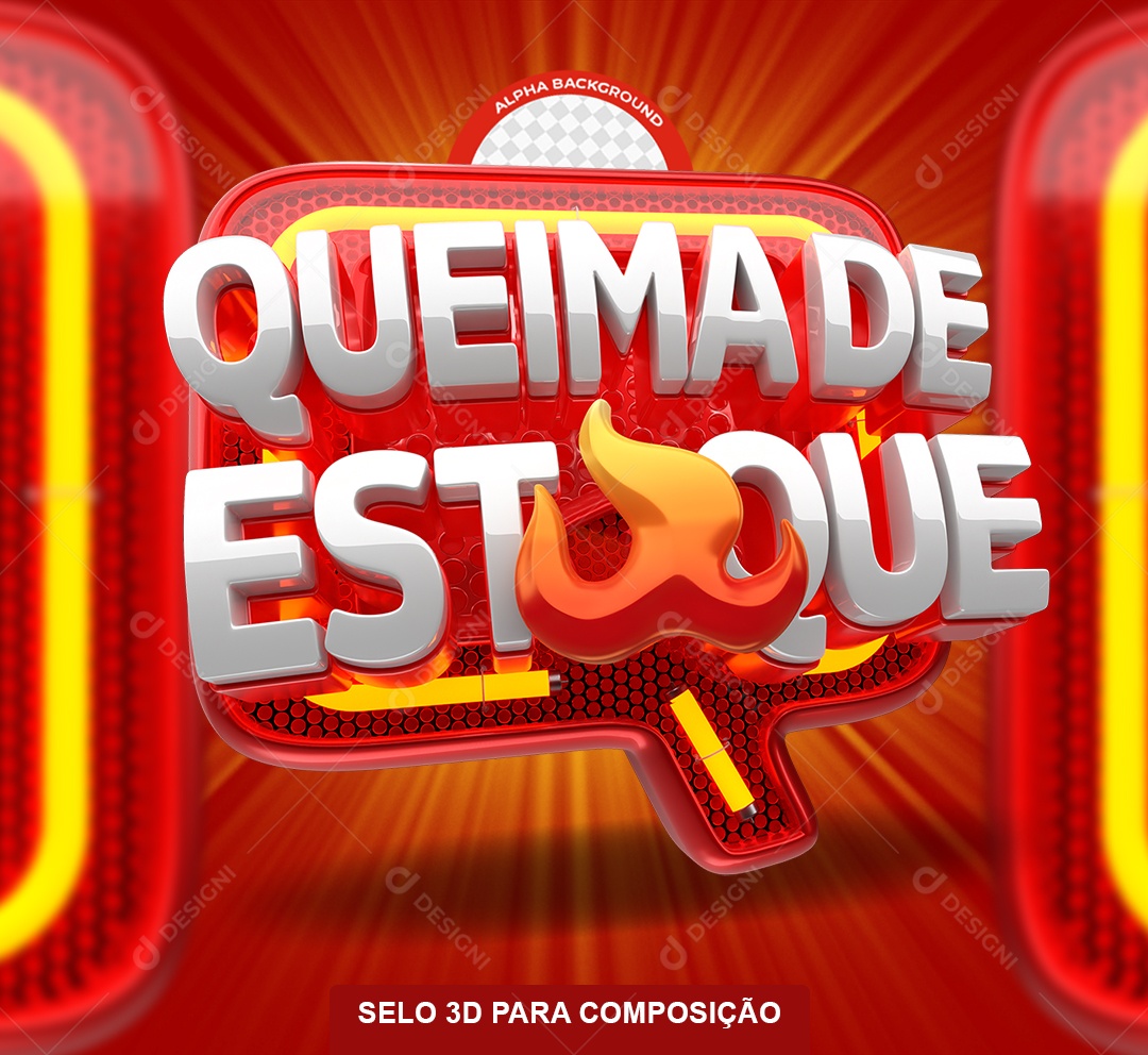 Queima Estoque Selo 3D Branco e Vermelho para Composição PSD