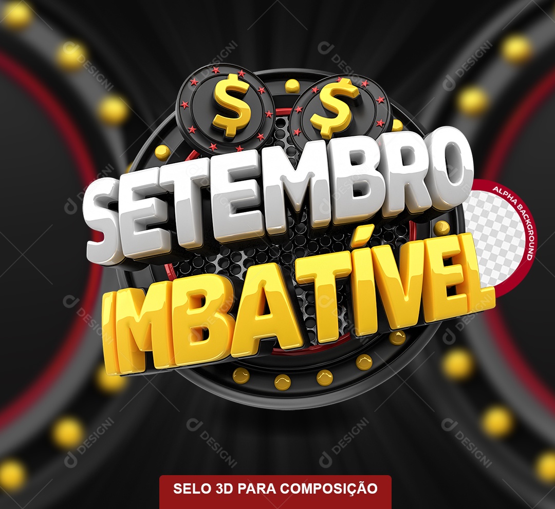 Selo 3D Setembro Imbatível Amarelo e Preto para Composição PSD