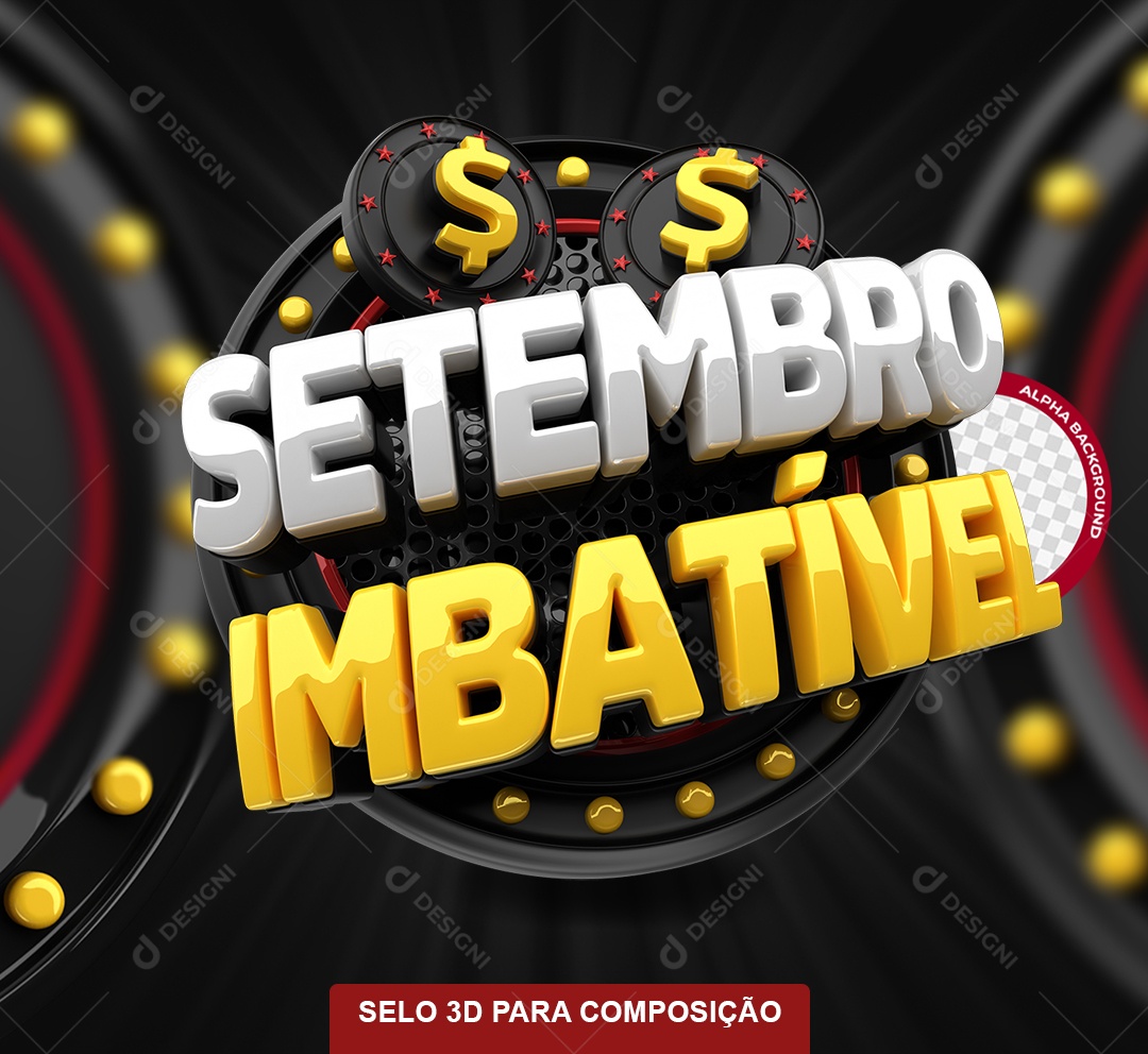 Setembro Imbatível Selo 3D Amarelo e Preto para Composição PSD