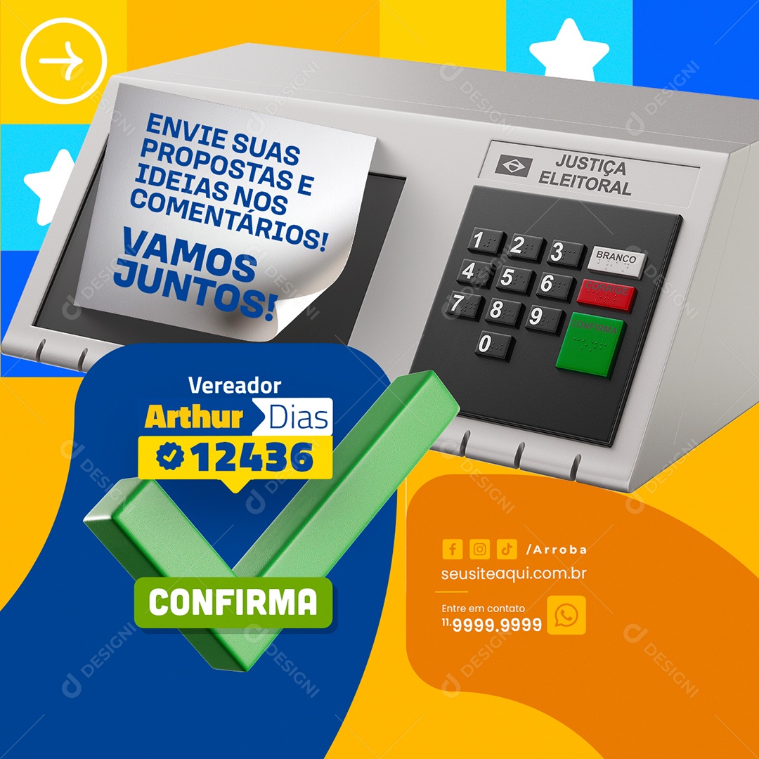 Política Vereador Arthur Dias Vamos Juntos Social Media PSD Editável