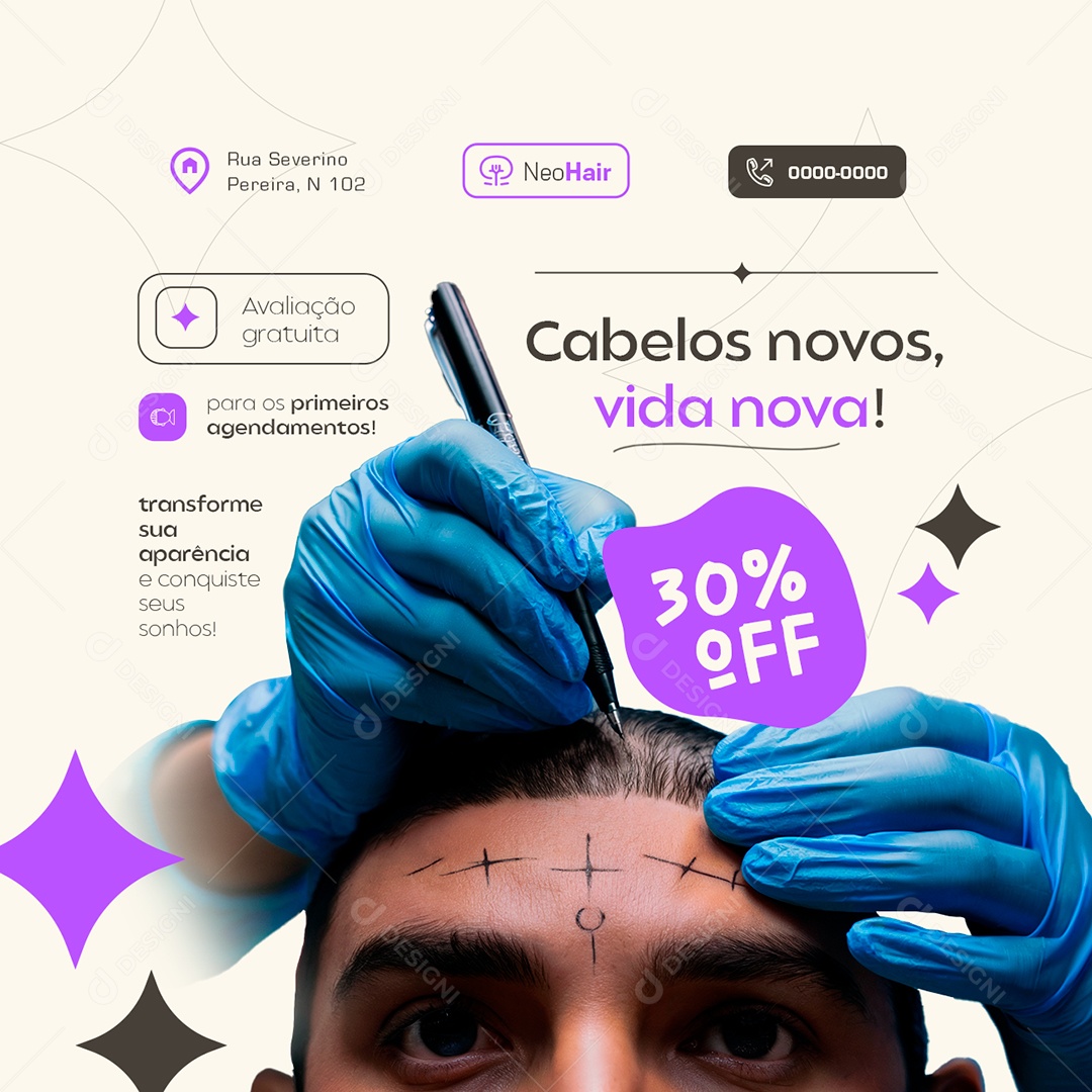 Implante Capilar Cabelos Novos Vida Nova Social Media PSD Editável