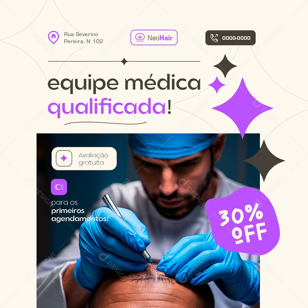 Implante Capilar Equipe Médica Qualificada Social Media PSD Editável
