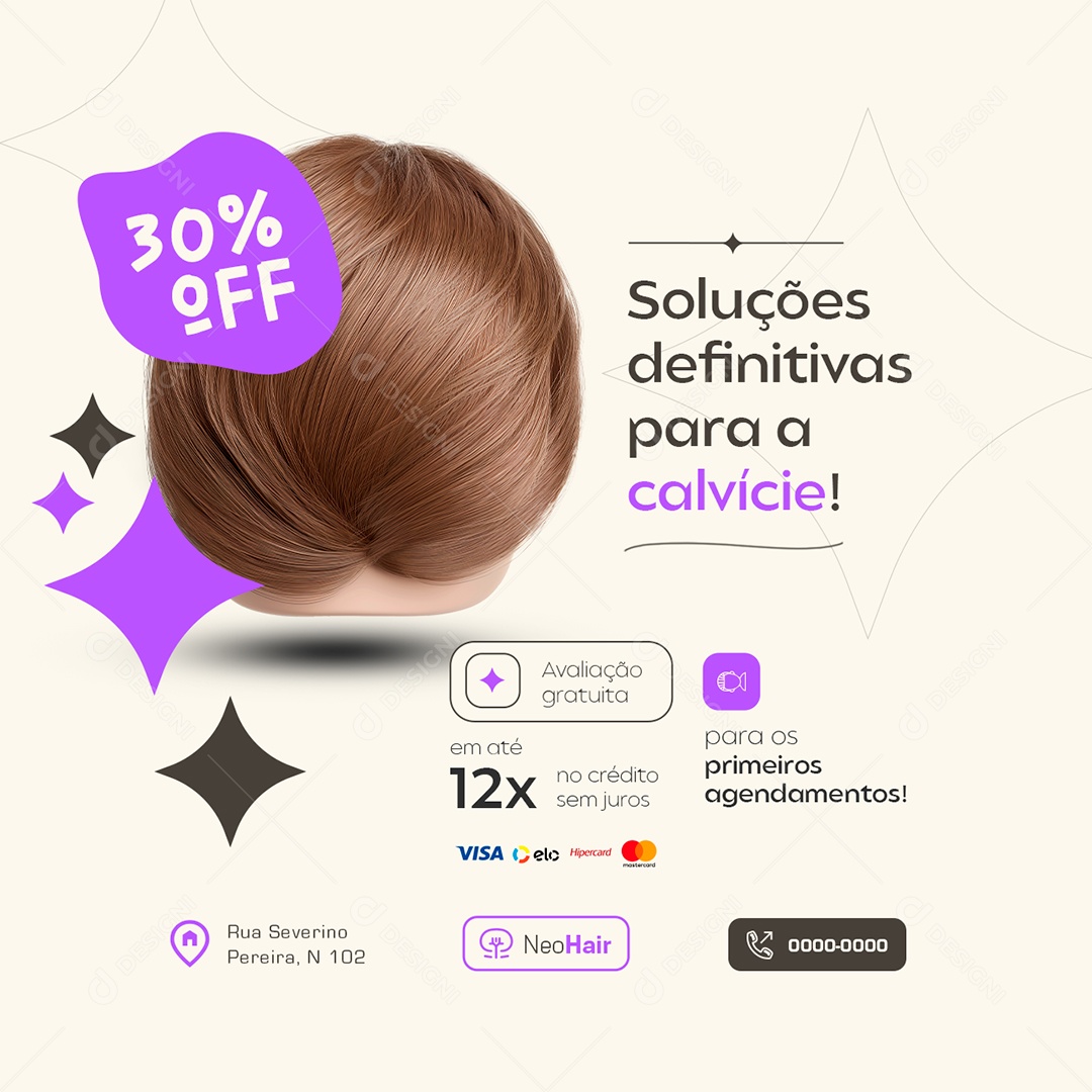 Implante Capilar 30% Off Soluções Definitivas Social Media PSD Editável