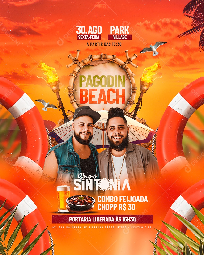 Flyer Pagodin Beach Grupo Sintonia Social Media PSD Editável