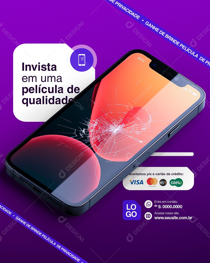 Story Assistência Técnica Invista em uma Película de Qualidade Social Media PSD Editável