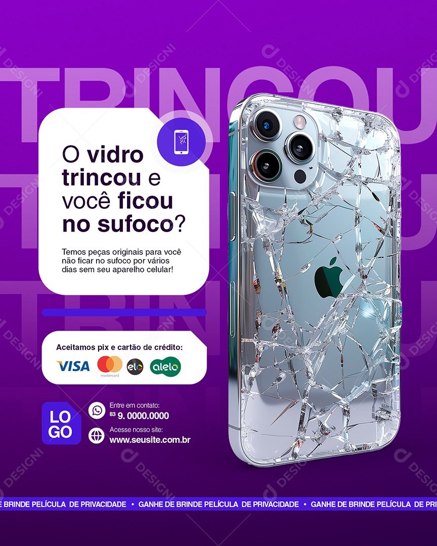 Story Assistência Técnica o Vidro Trincou e Você Ficou no Sufoco Social Media PSD Editável